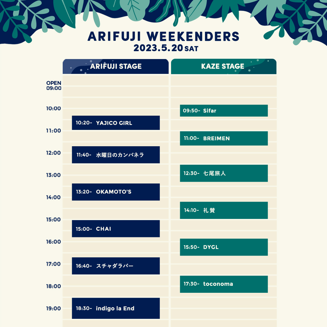 野外フェス「ARIFUJI WEEKENDERS」タイムテーブル発表
